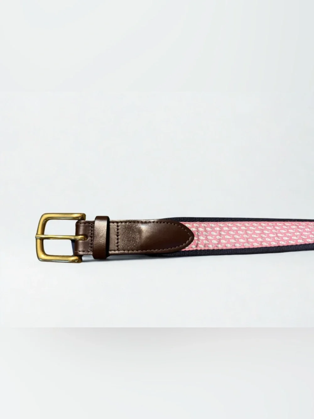 Vineyard Vines Pink Whale-Pattern Leather Belt with Gold Buckle